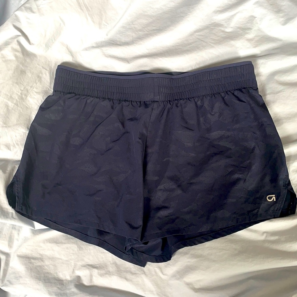 Navy camo running shorts